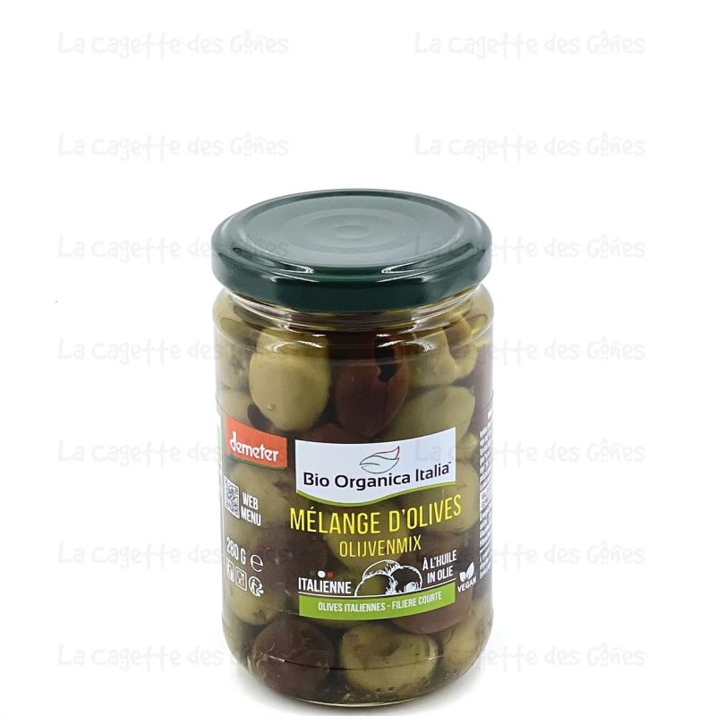 MELANGE OLIVES NOIRES ET VERTES A L'HUILE AUX HERBES BIOLOGI